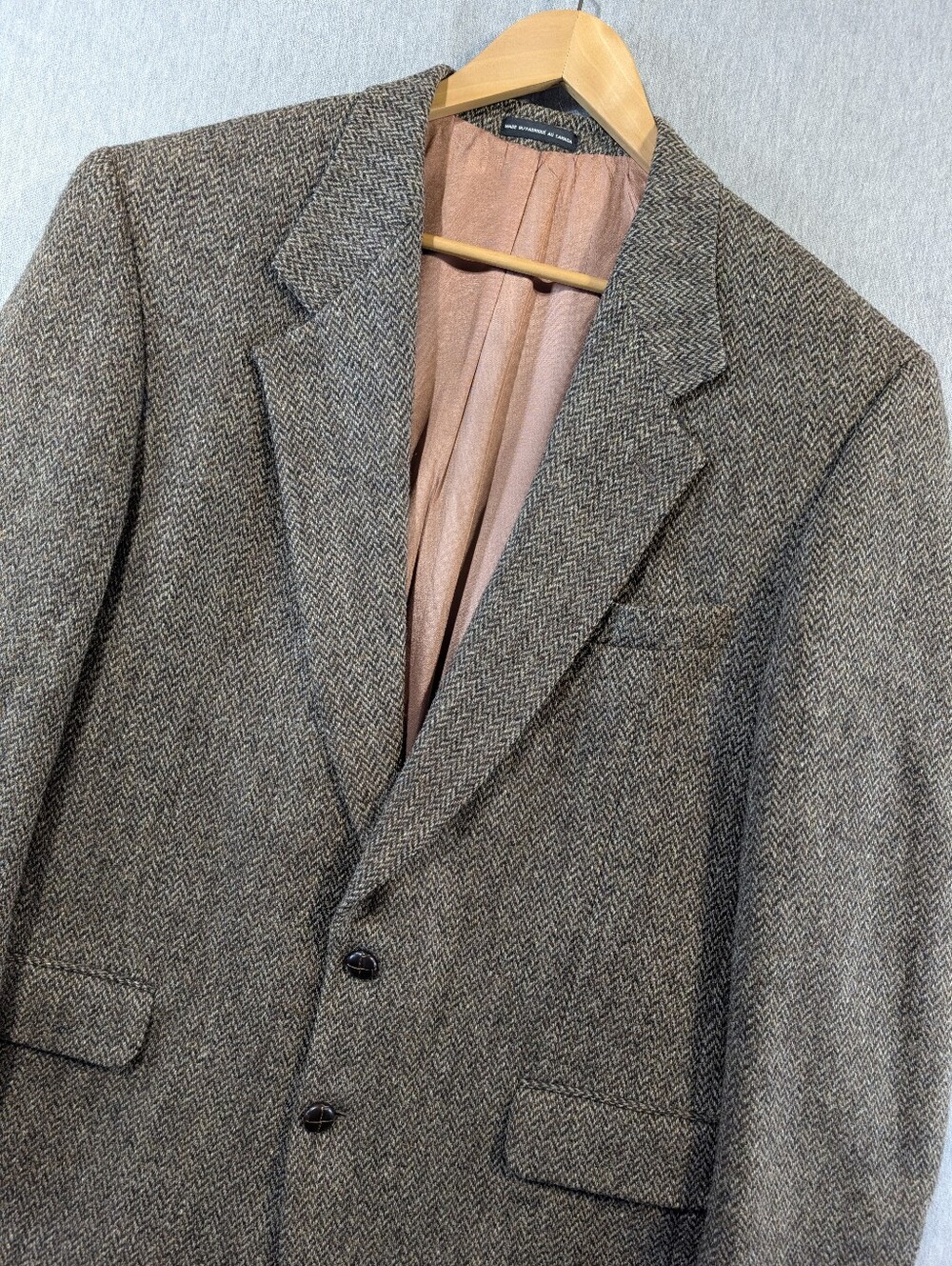 Harris Tweed Wool Herringbone Blazer Sport Coat Men's 42L Brown